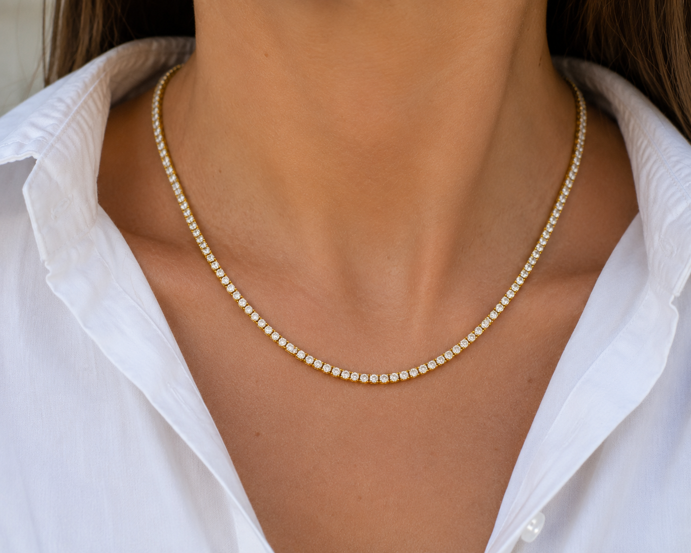 Straight Line Natural Diamond Tennis Necklace