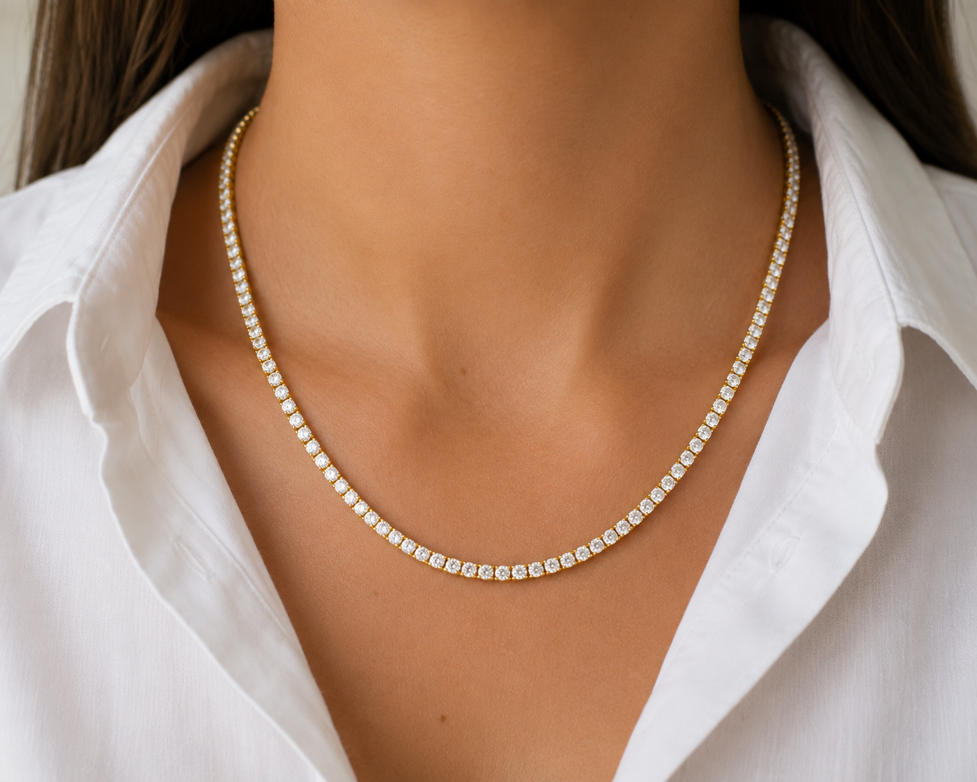 Straight Line Natural Diamond Tennis Necklace