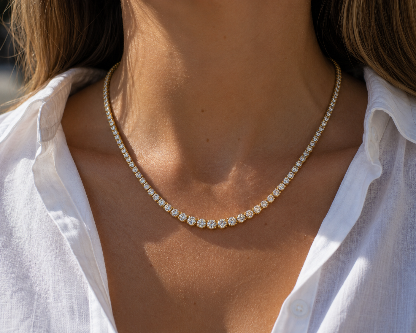 Graduated Natural Diamond Tennis Necklace