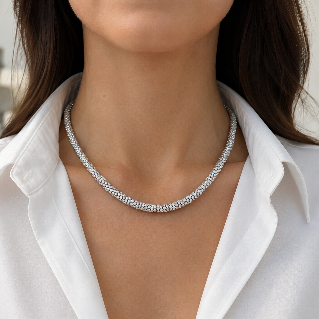 23.01 Carat Total Weight Flexible Diamond Tennis Necklace