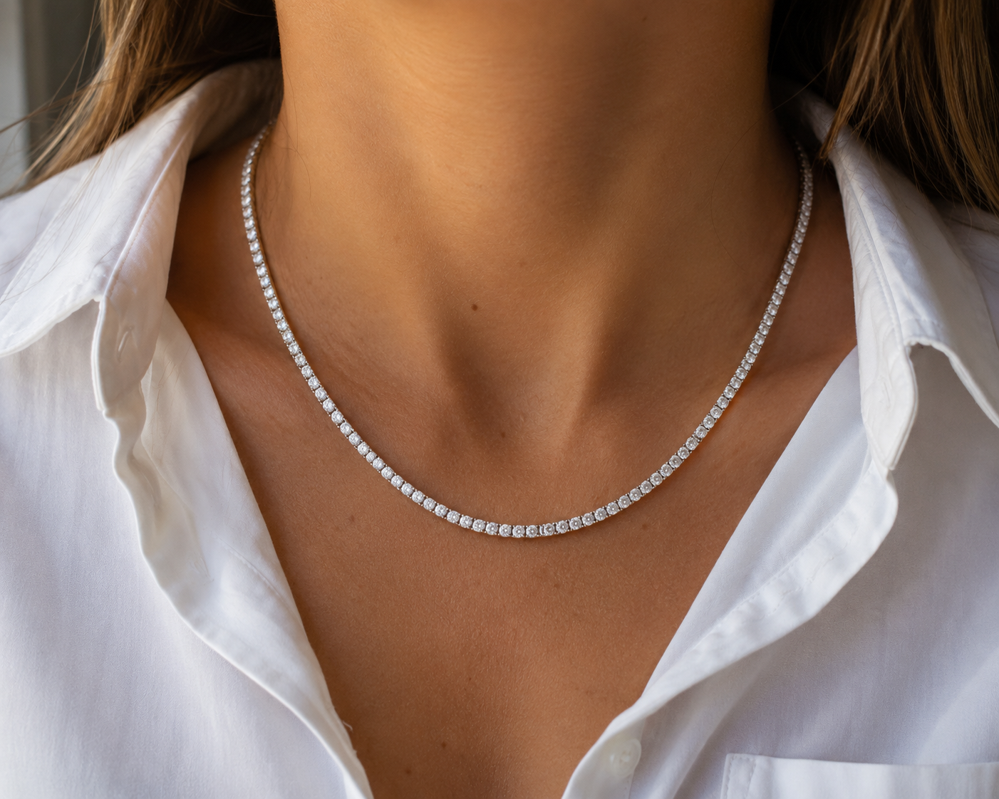 Straight Line Natural Diamond Tennis Necklace