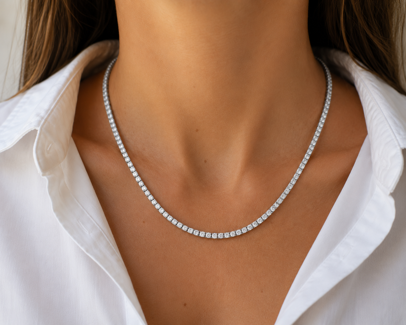 Straight Line Natural Diamond Tennis Necklace