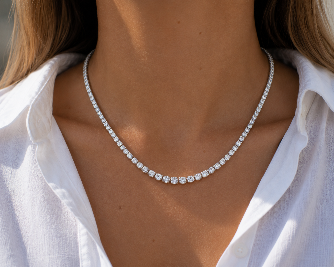 Graduated Natural Diamond Tennis Necklace